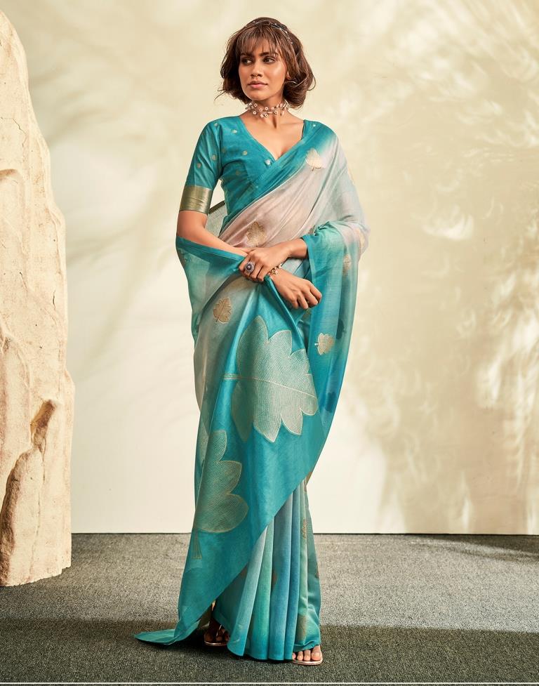 Turquoise Blue Woven Banarasi Silk Saree | Kolour