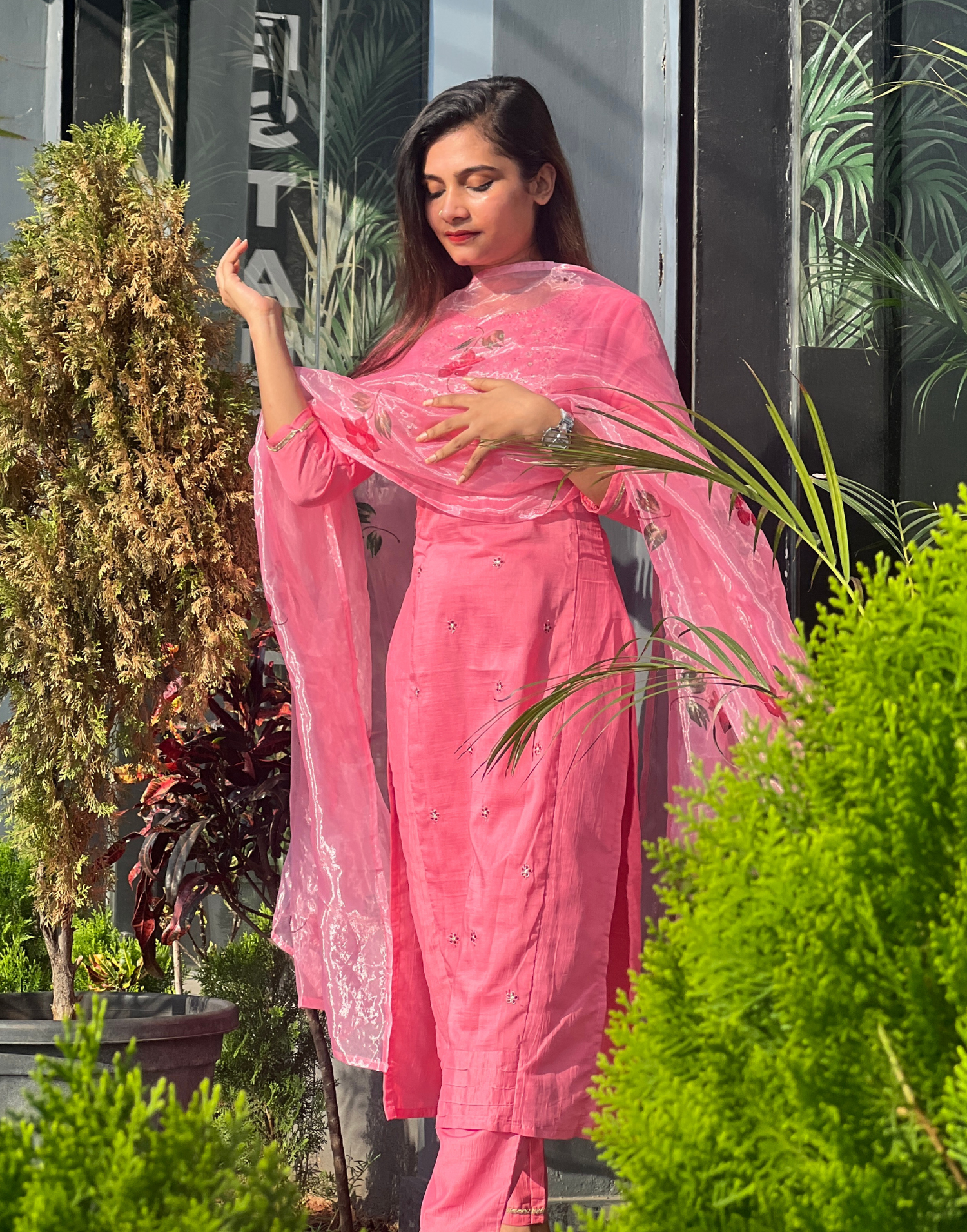 Pink Kurti With Pant And Dupatta