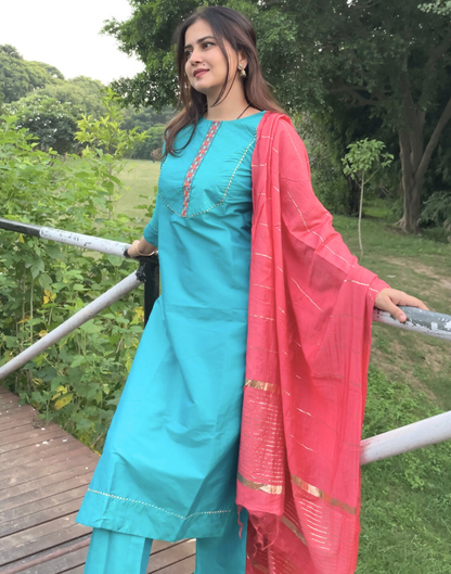 Rama Kurti With Pant And Dupatta