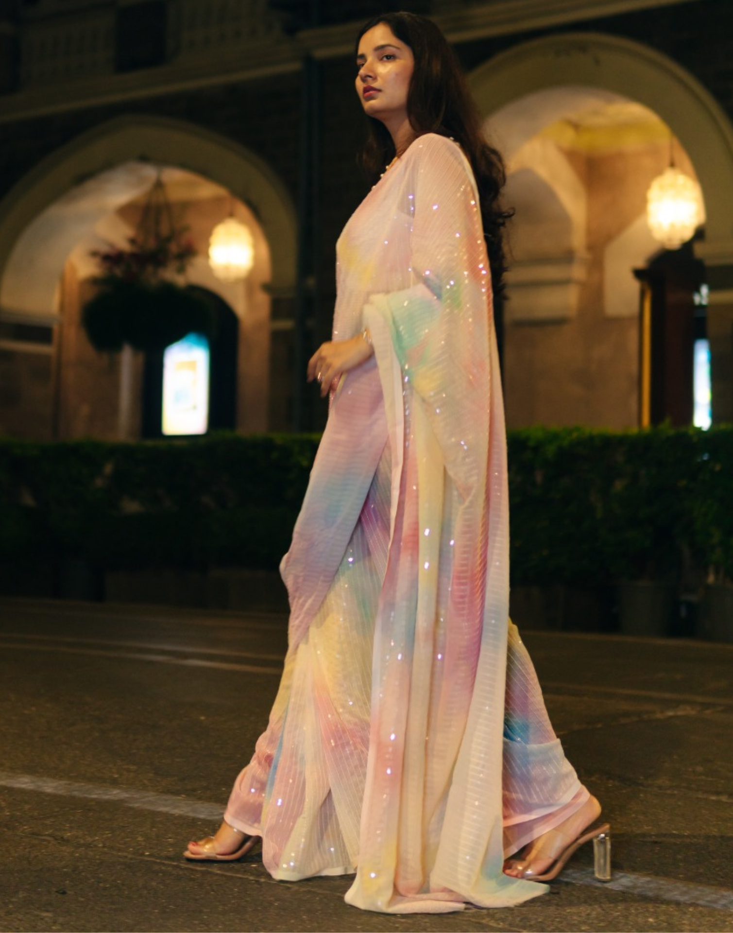 Multicoloured Sequence Pre-draped Saree | Leemboodi