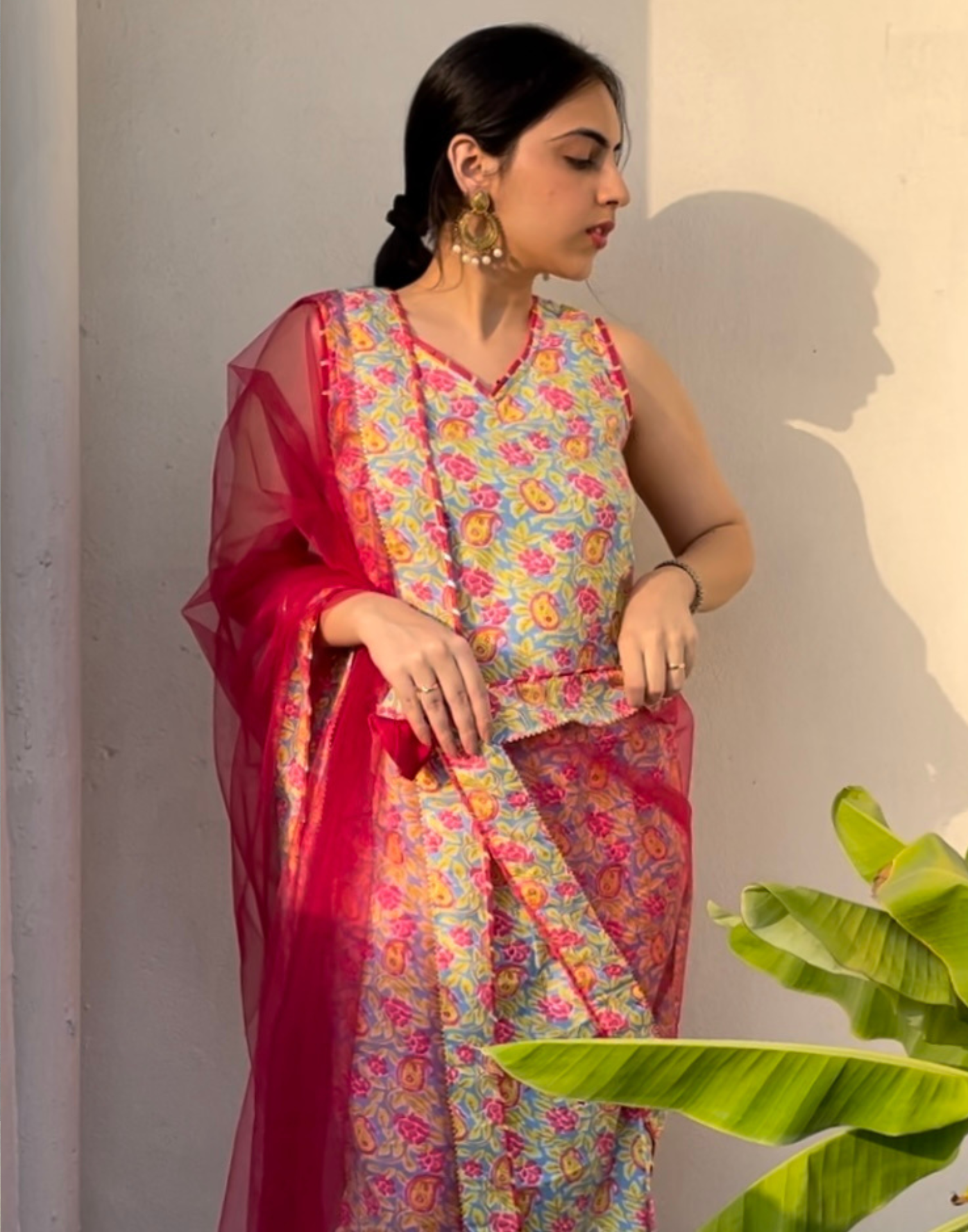 Multicoloured Cotton Printed Straight Kurta With Pant And Dupatta