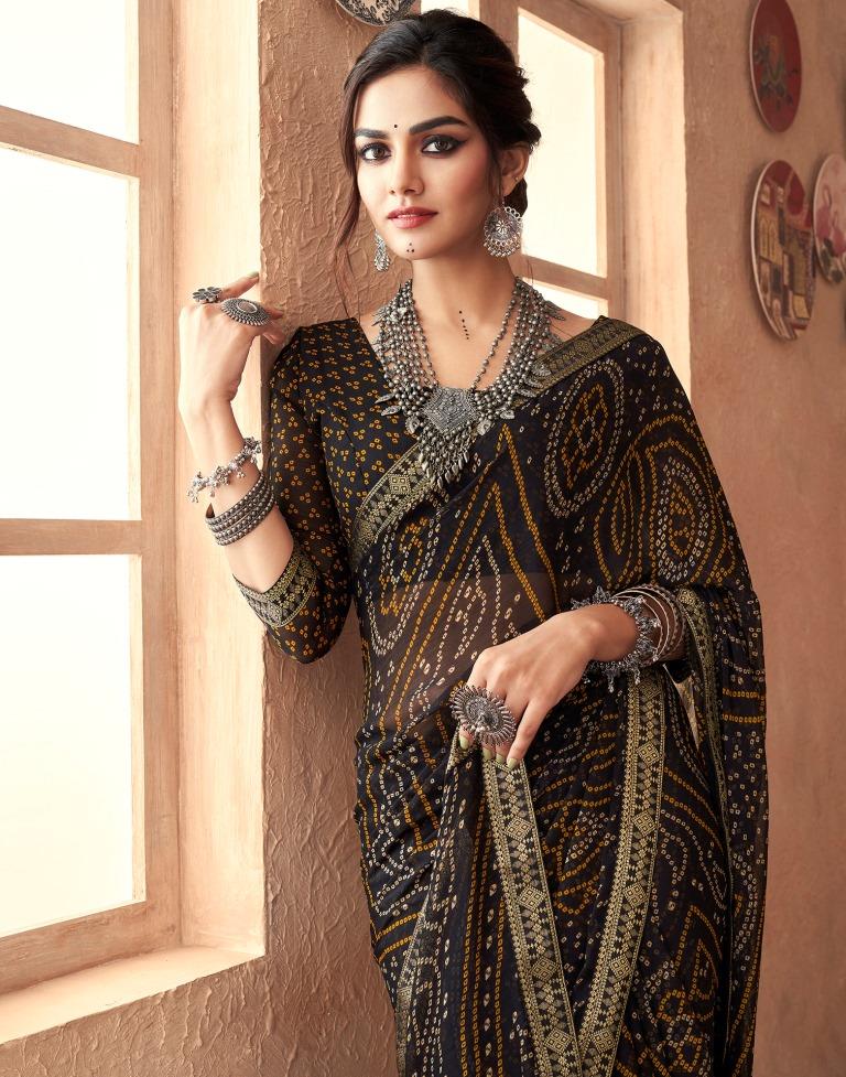 Mameraa Casual Wear Black Bandhani Saree, Art Silk, 6.30m at Rs 700 in Surat