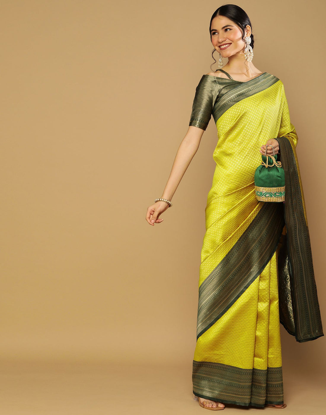 Lime Green Kanjivaram Jacquard Saree | Leemboodi