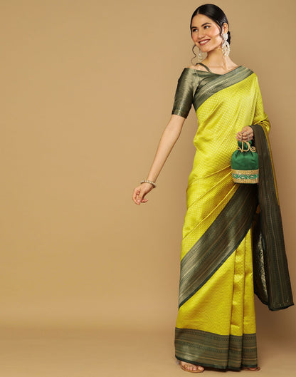 Lime Green Kanjivaram Jacquard Saree | Leemboodi
