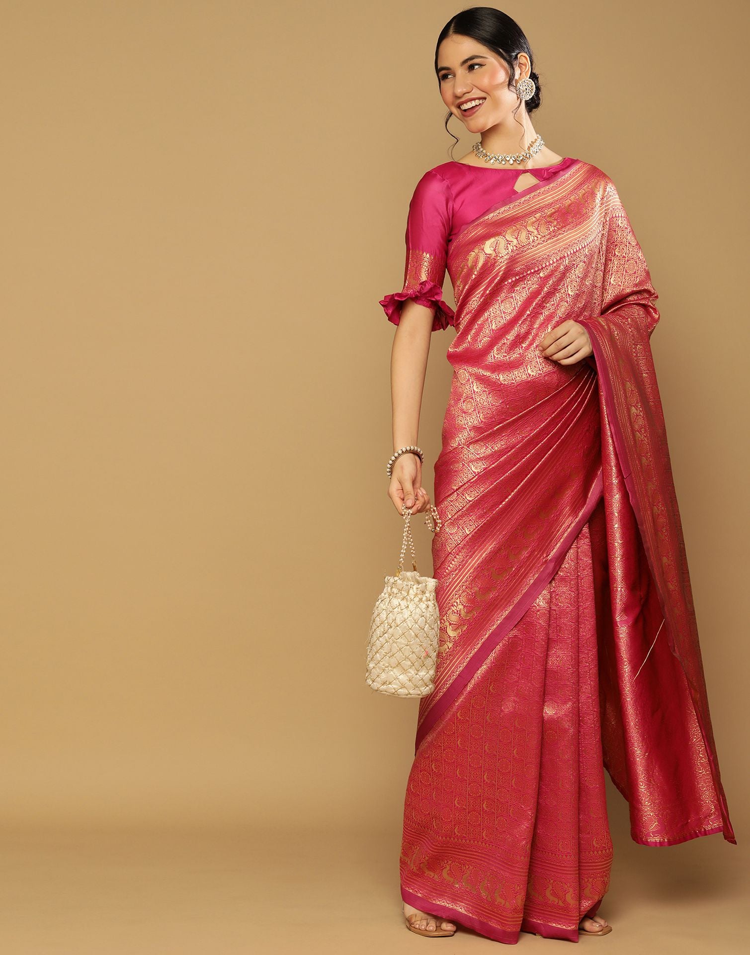 Buy Pink Kanjeevaram Silk Saree Online