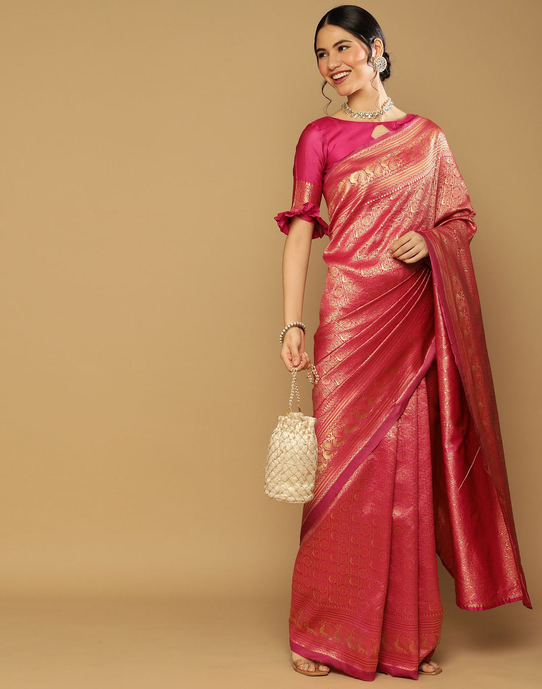 Hot Pink Kanjivaram Saree | Leemboodi