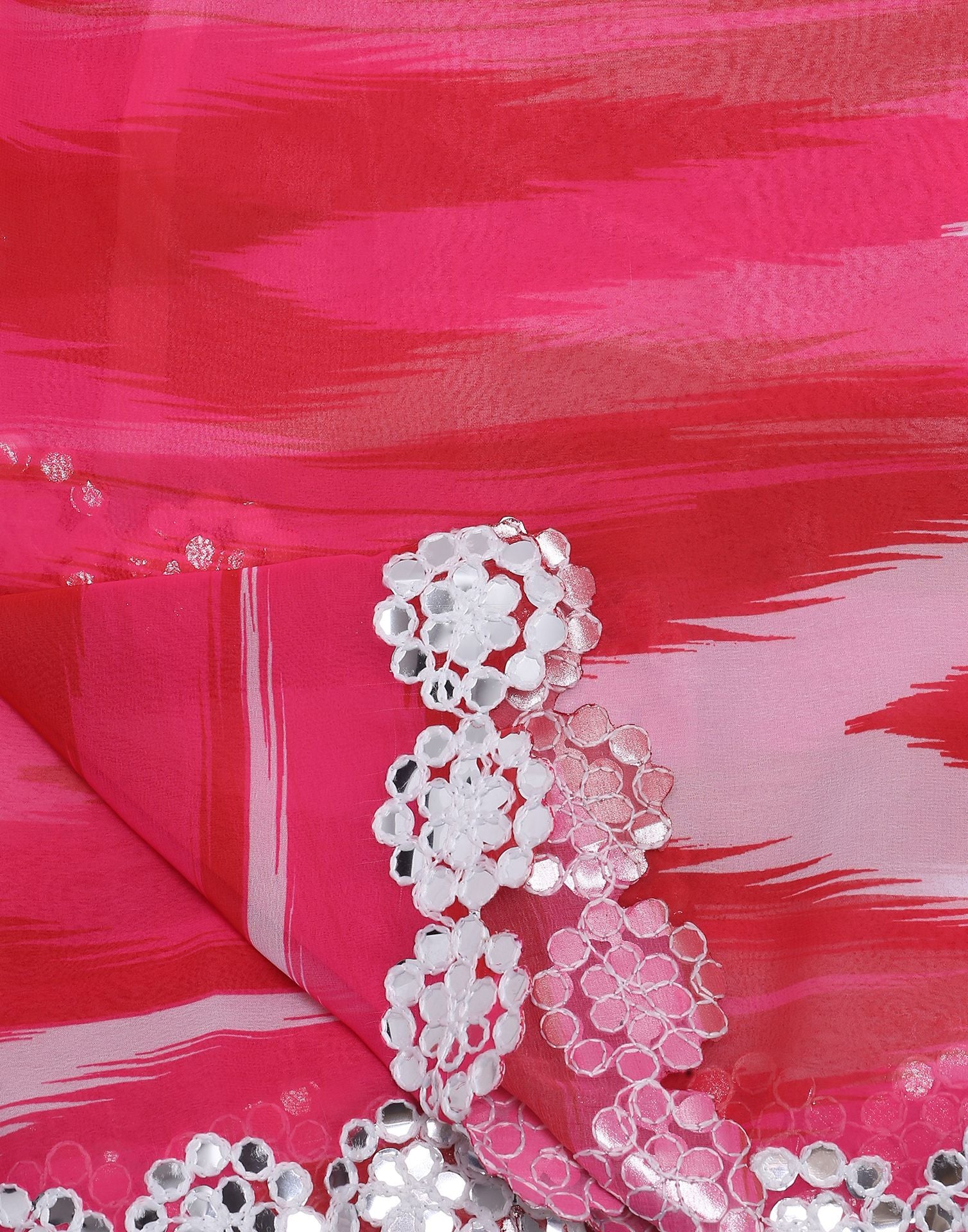 Pink Geometric Printed Georgette Saree | Leemboodi