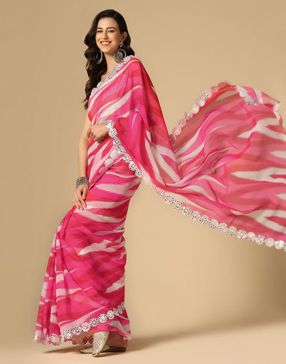 Pink Geometric Printed Georgette Saree | Leemboodi