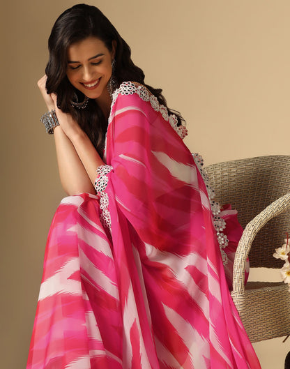 Pink Geometric Printed Georgette Saree | Leemboodi