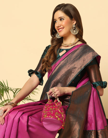 Rani Pink Self Woven Silk Saree | Leemboodi