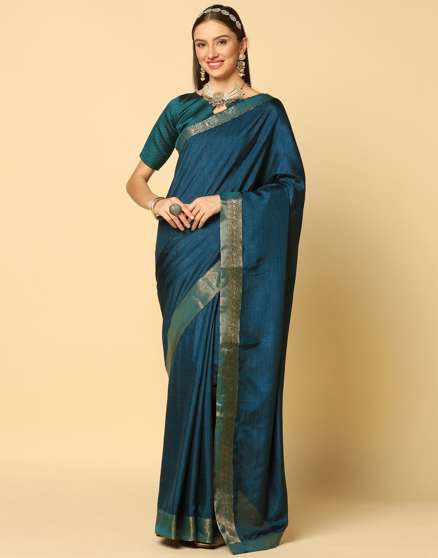 Printed Royal Blue Pure Silk Saree, 6.3 m (with blouse piece) at Rs 449 in  Surat