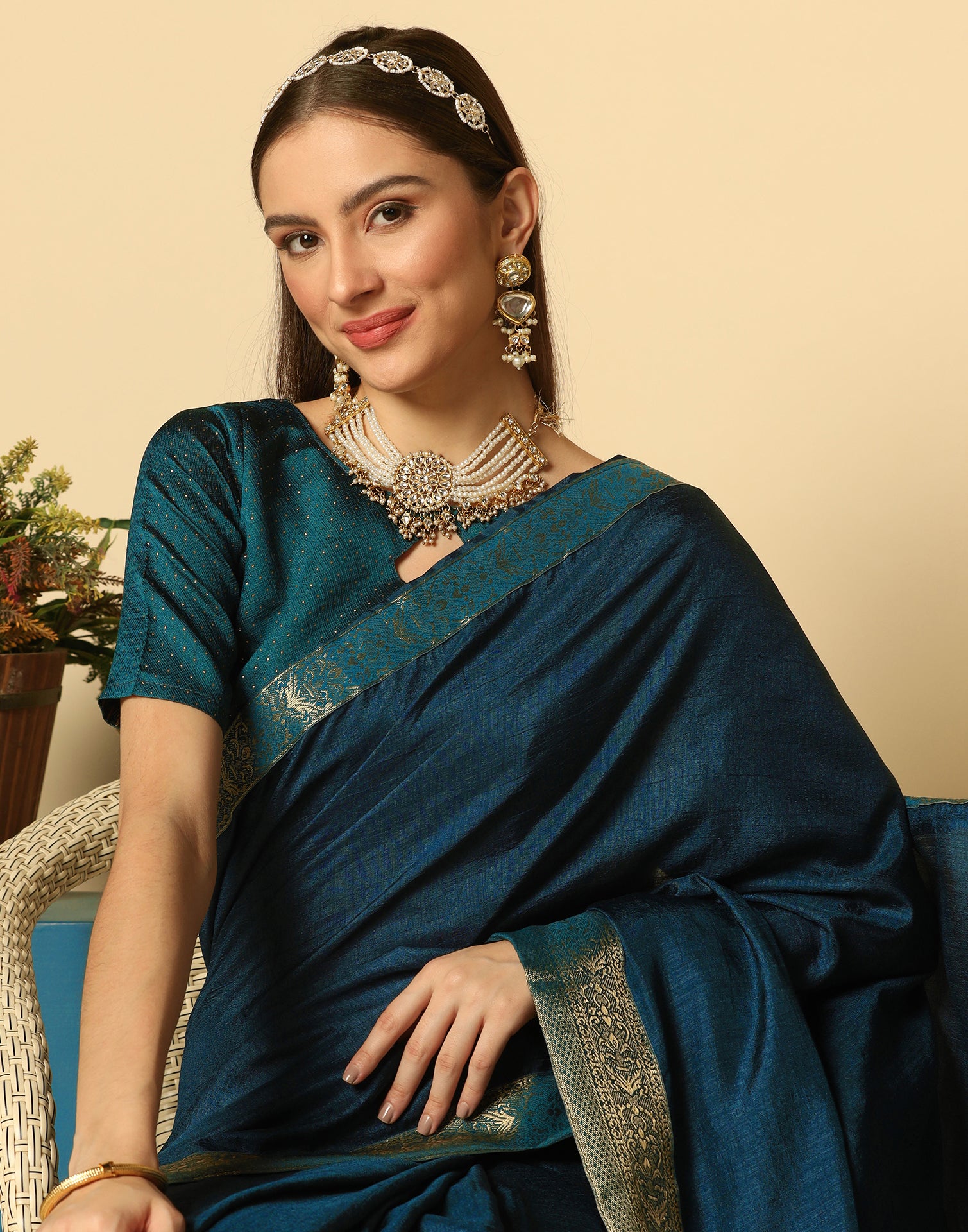 Woven Art Silk Saree in Teal Blue : SBHA2107