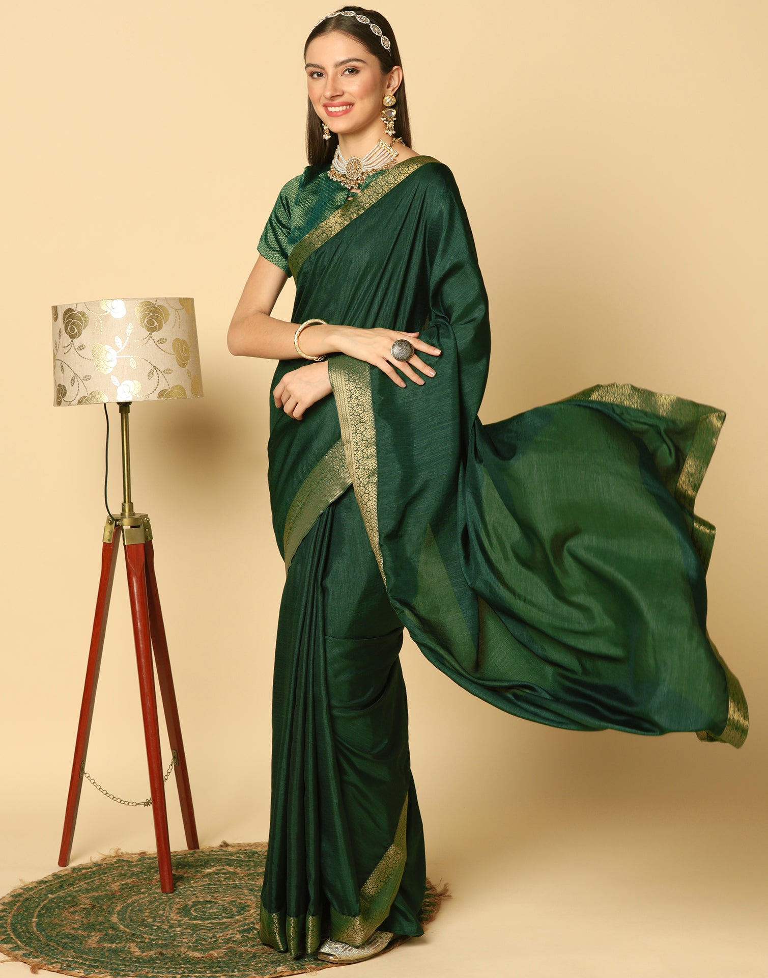 Bottle Green Silk Saree – Faash Wear