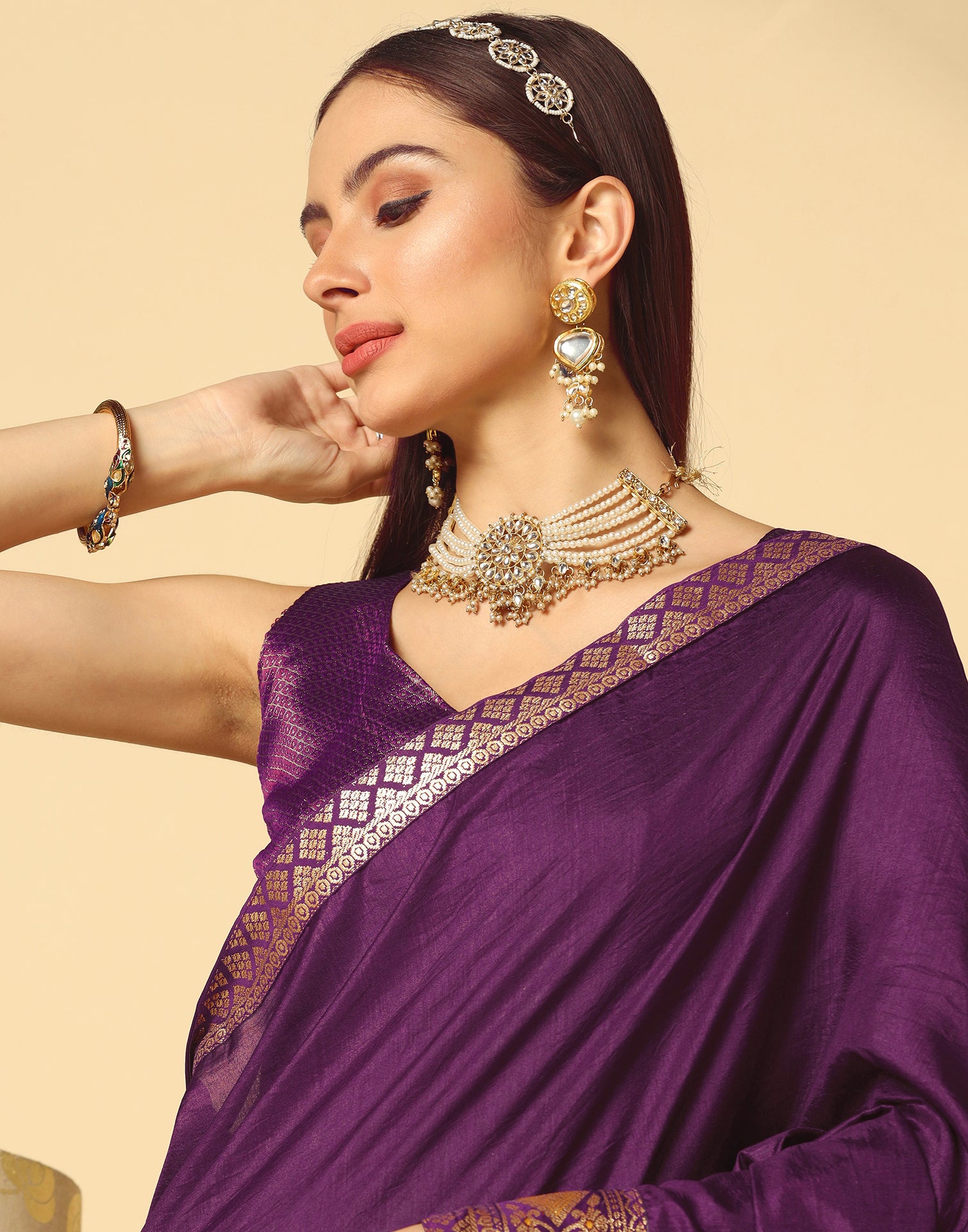 Woman Solid Plain Purple color Saree With Lace Border : Amazon.in: Fashion