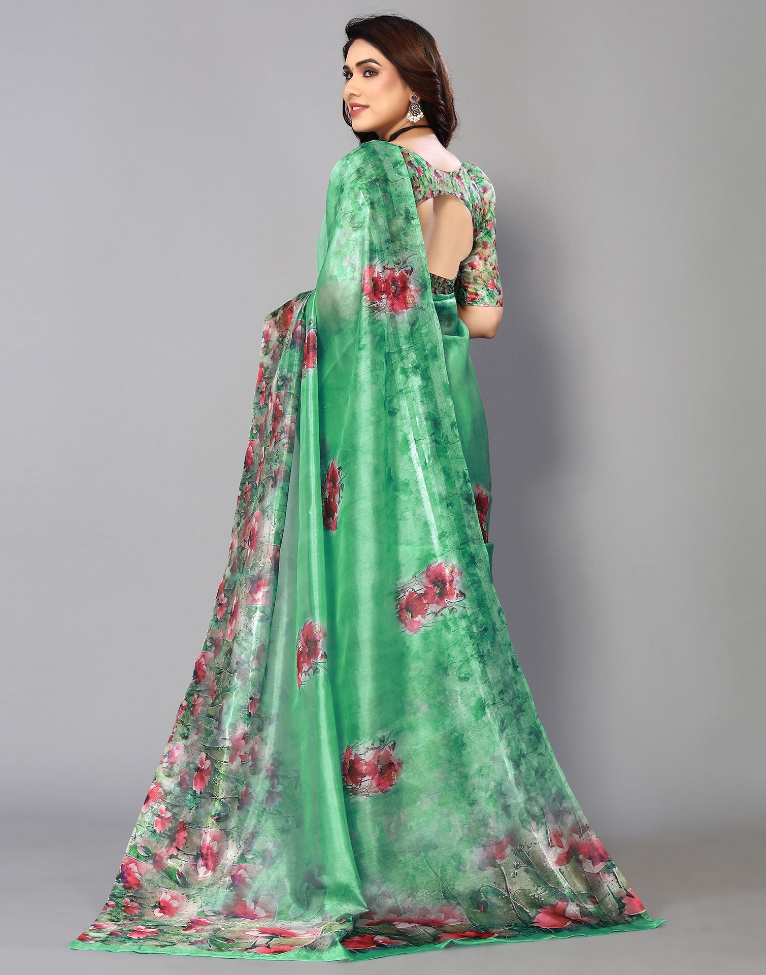 Green Printed Silk Saree | Leemboodi