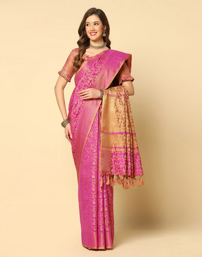 Pink. Beige Banarasi Silk Saree | Leemboodi