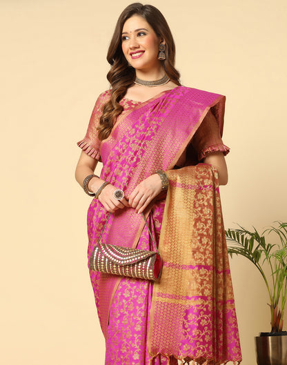 Pink. Beige Banarasi Silk Saree | Leemboodi