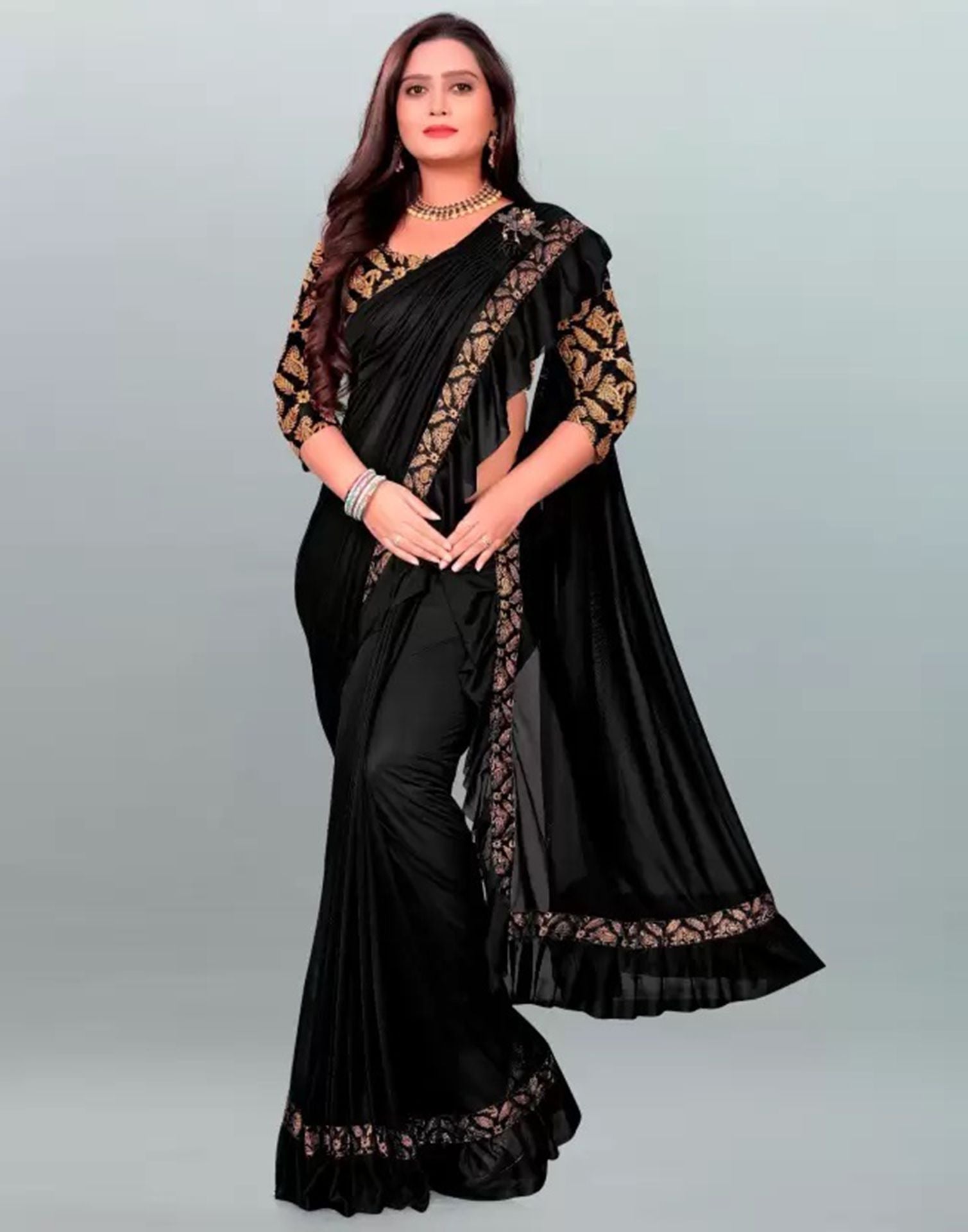 Black Plain Georgette Saree | Leemboodi