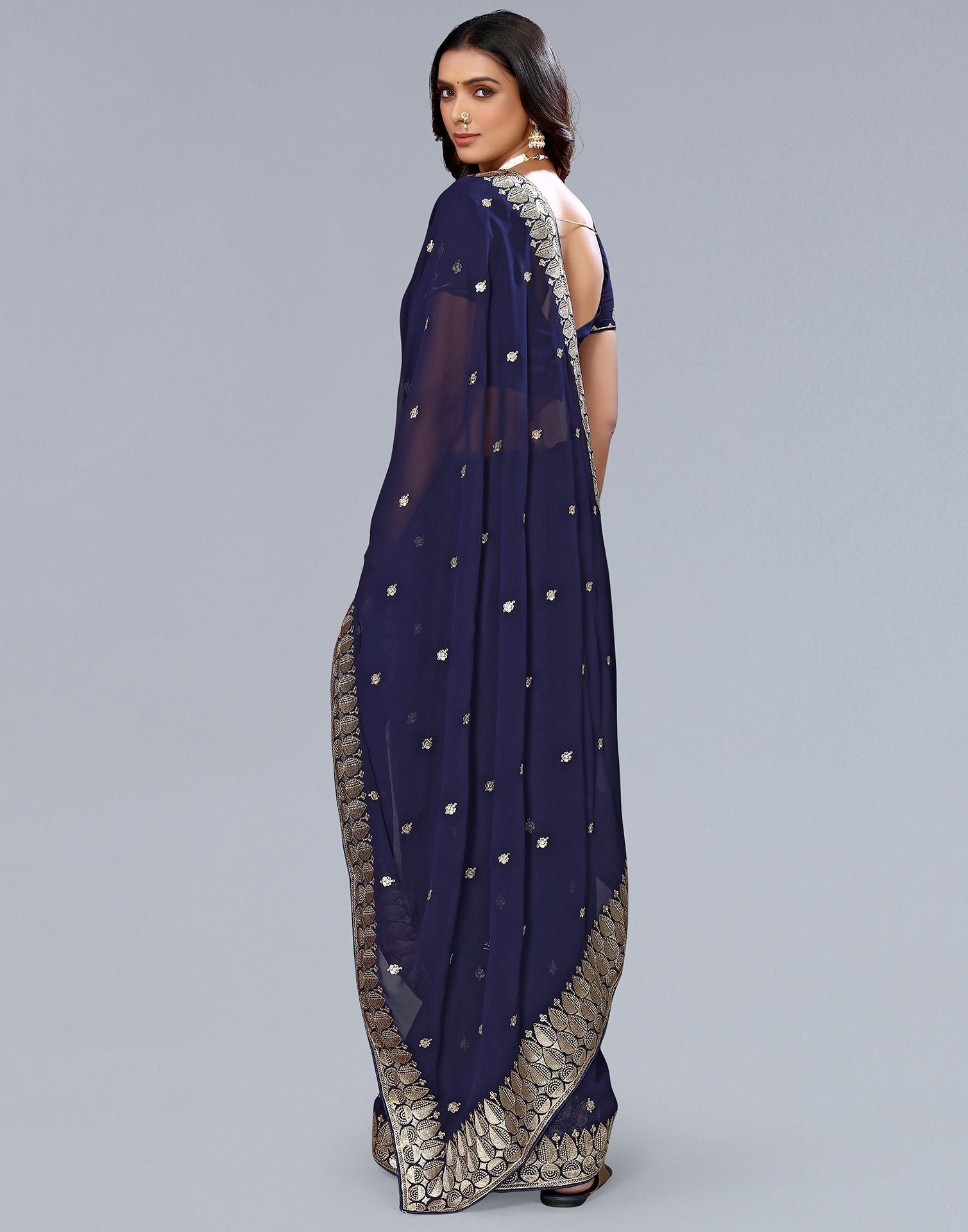 Blue Embroidery Saree | Leemboodi