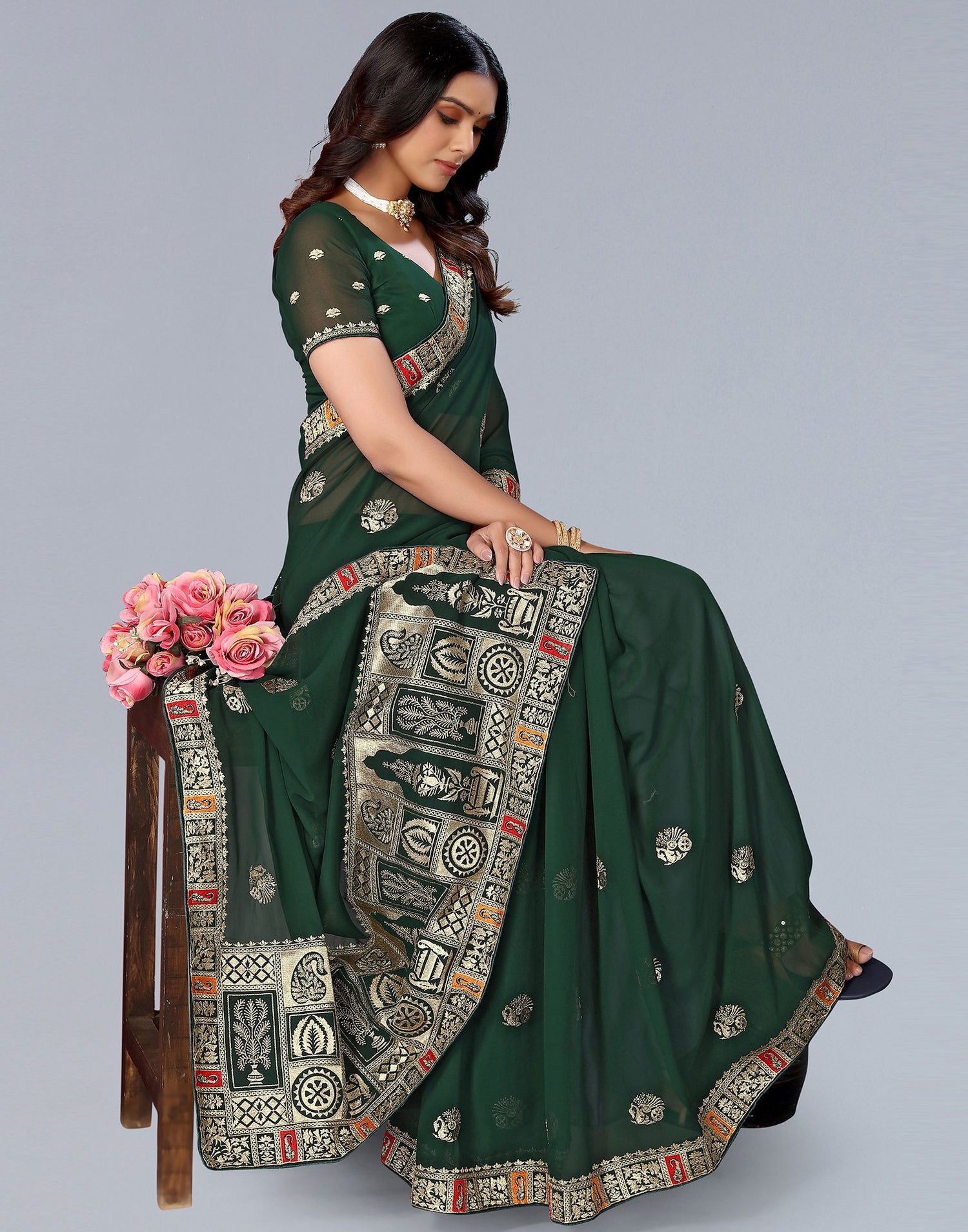 Green Embroidery Saree | Leemboodi
