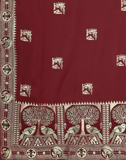 Maroon Embroidery Saree | Leemboodi