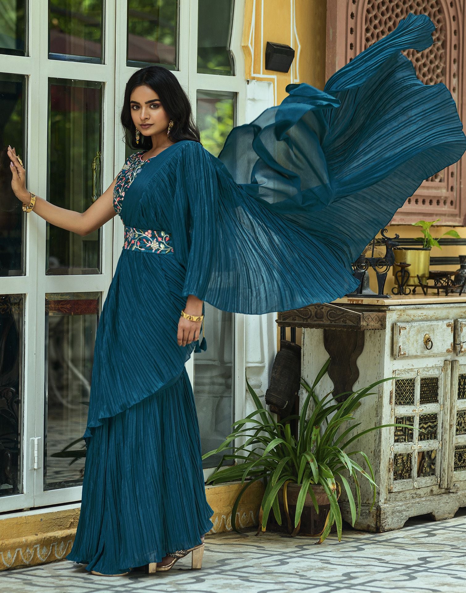 Party Wear Plain Frill/Ruffle Saree, Gentle Wash, With blouse piece at Rs  3045/piece in Varanasi