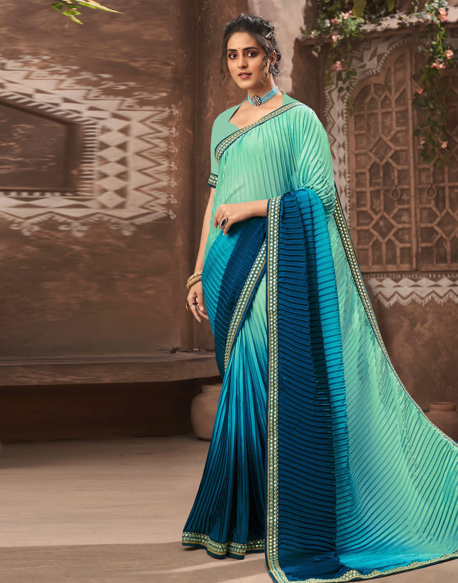 Buy OMICRON FAB Woven Bollywood Cotton Silk Blue Sarees Online @ Best Price  In India | Flipkart.com
