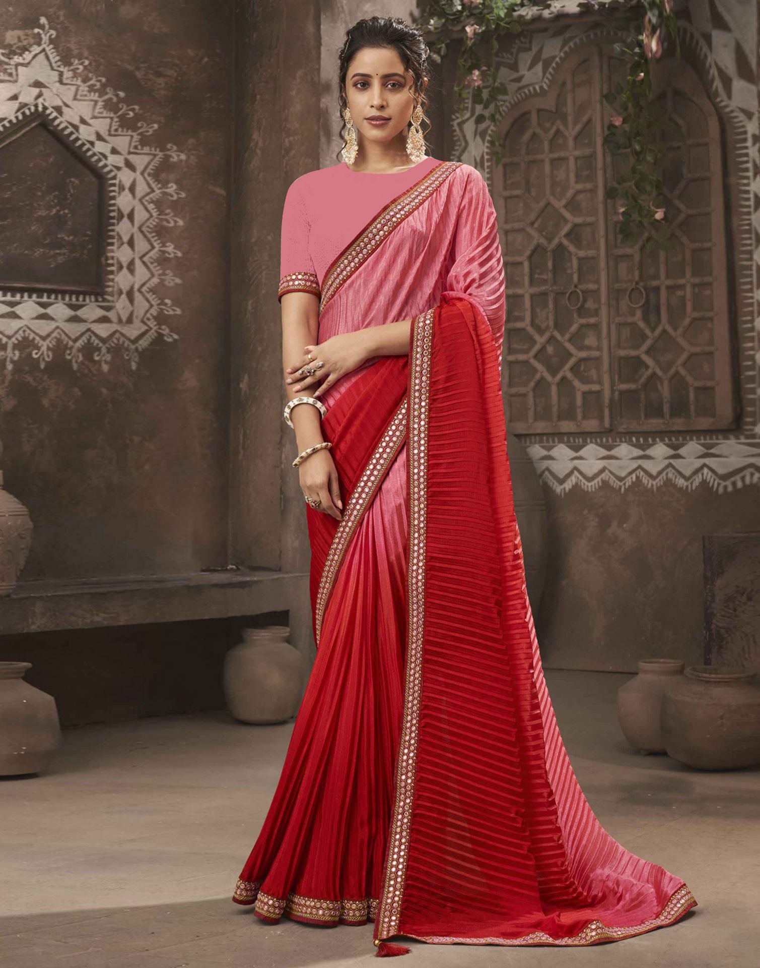 Red color japan Satin Saree Georgette Plain sarees for women Party wear  Daily wear digital Printed