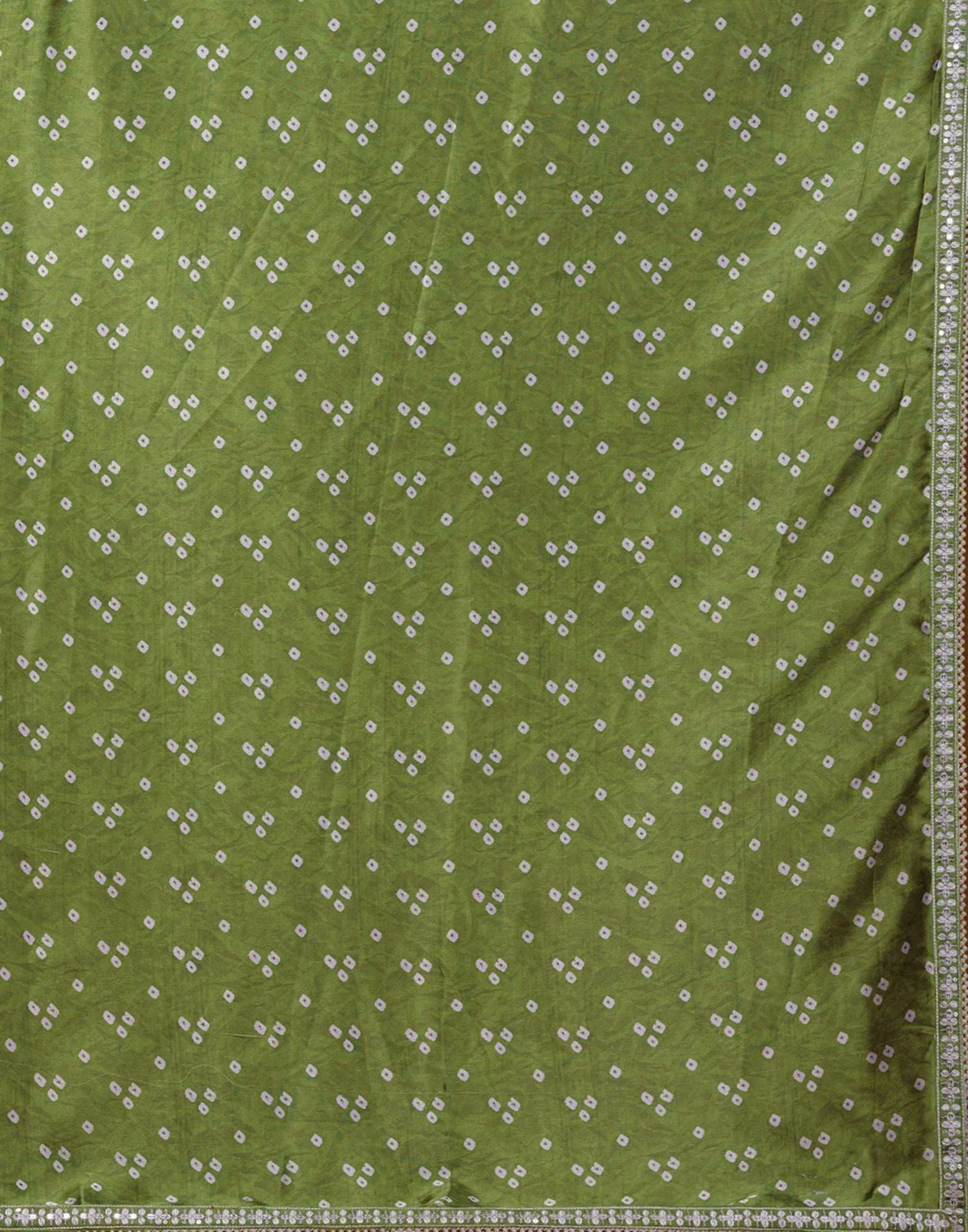 Olive Green Silk Bandhani Saree | Leemboodi