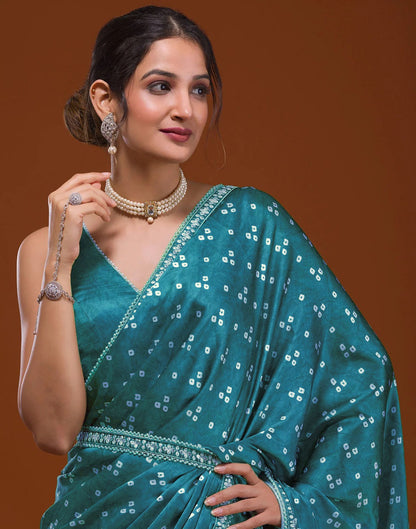 Rama Blue Silk Bandhani Saree | Leemboodi