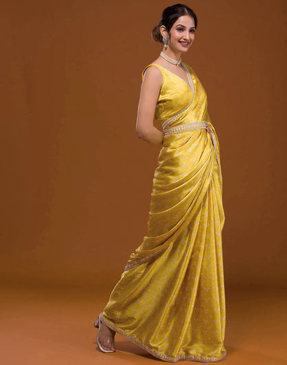 Yellow Silk Bandhani Saree | Leemboodi
