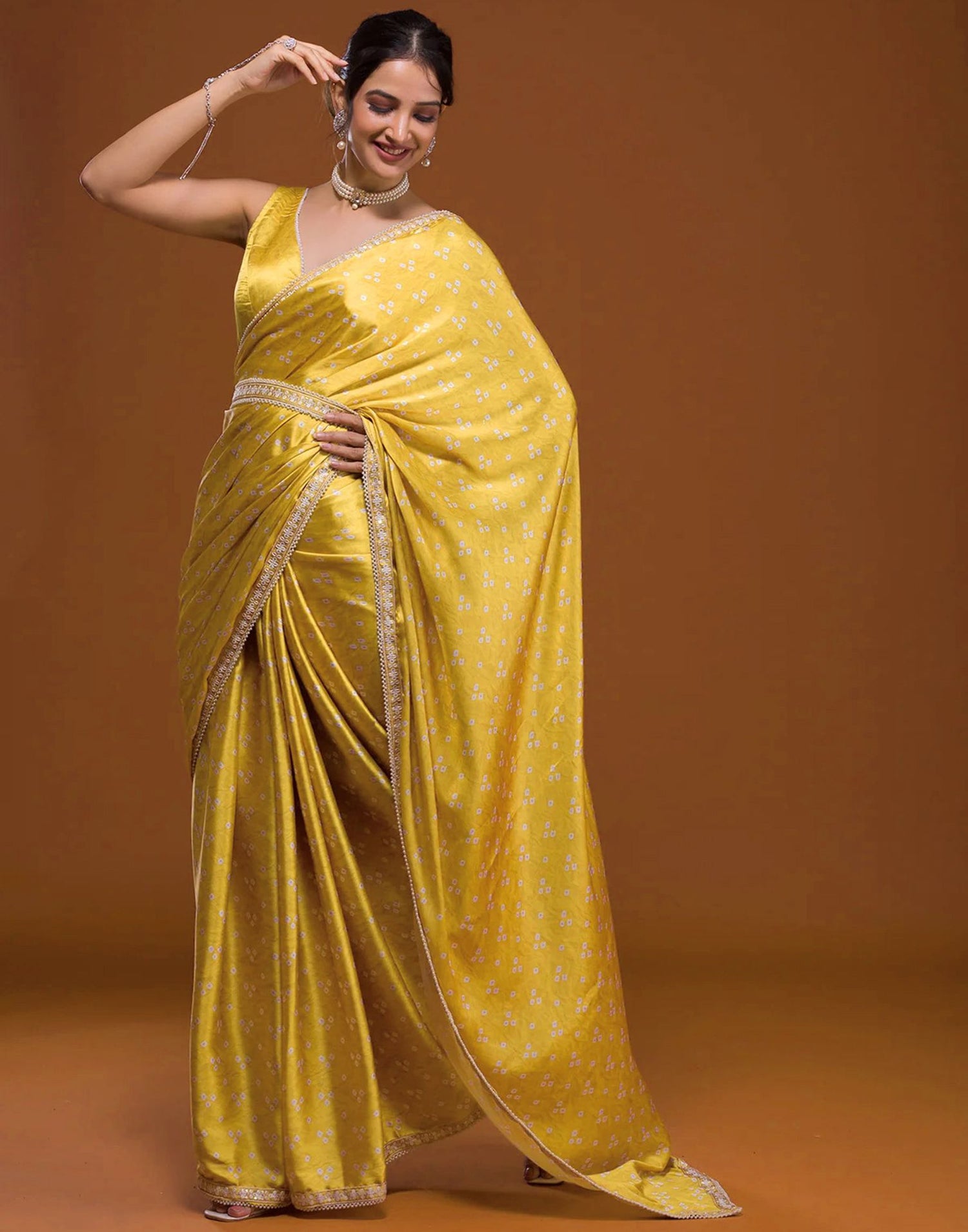 Yellow Silk Bandhani Saree | Leemboodi
