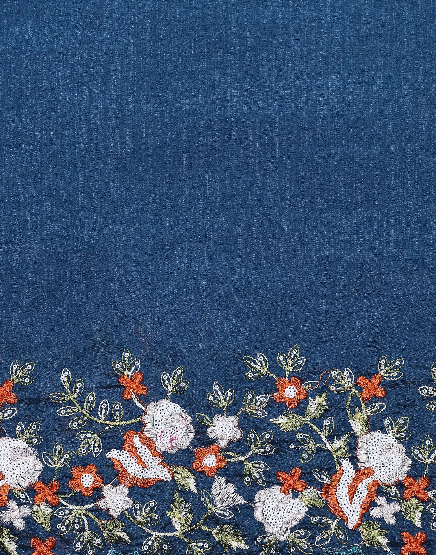 Navy Blue Vichitra Embroidery Saree | Leemboodi