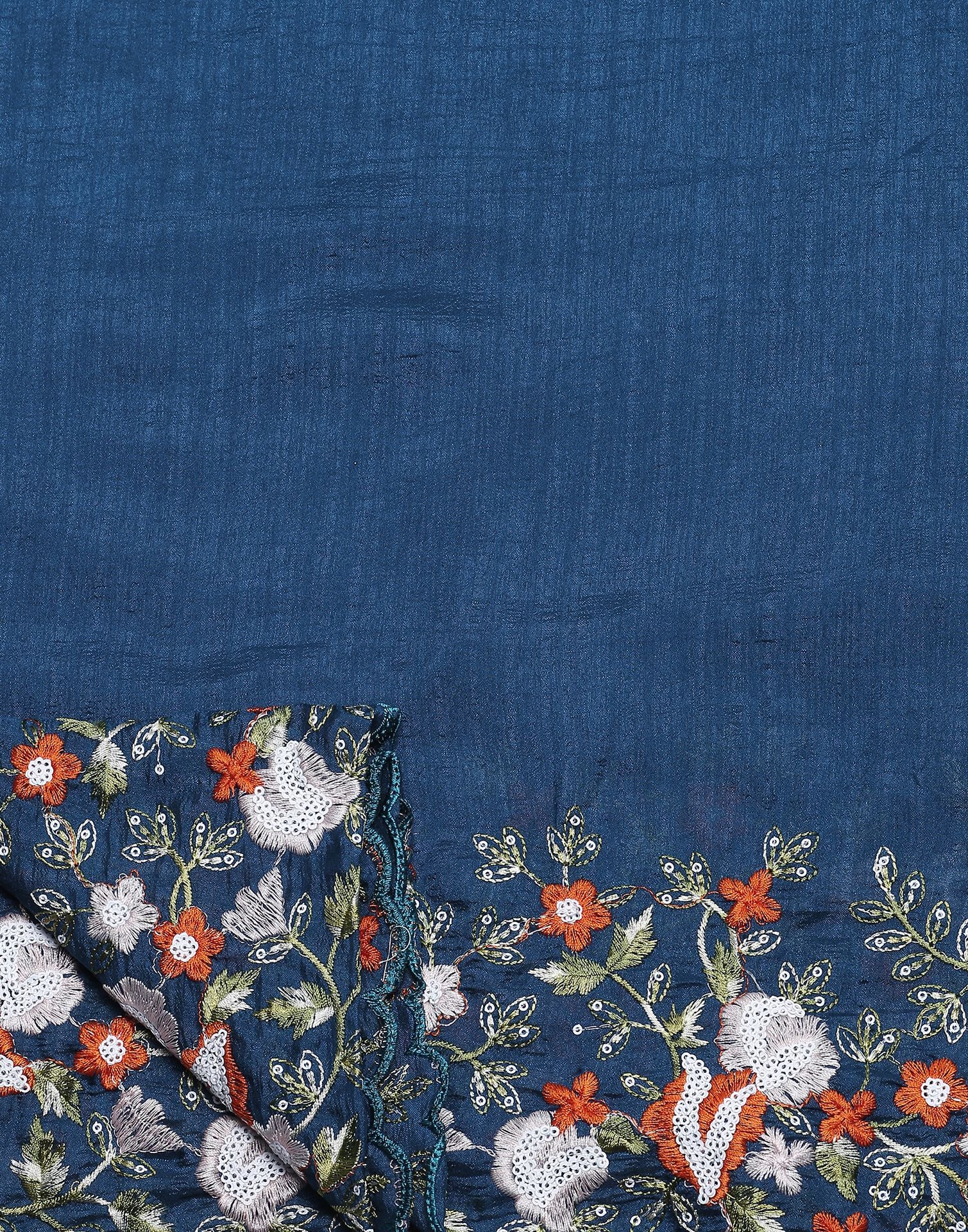 Navy Blue Vichitra Embroidery Saree | Leemboodi