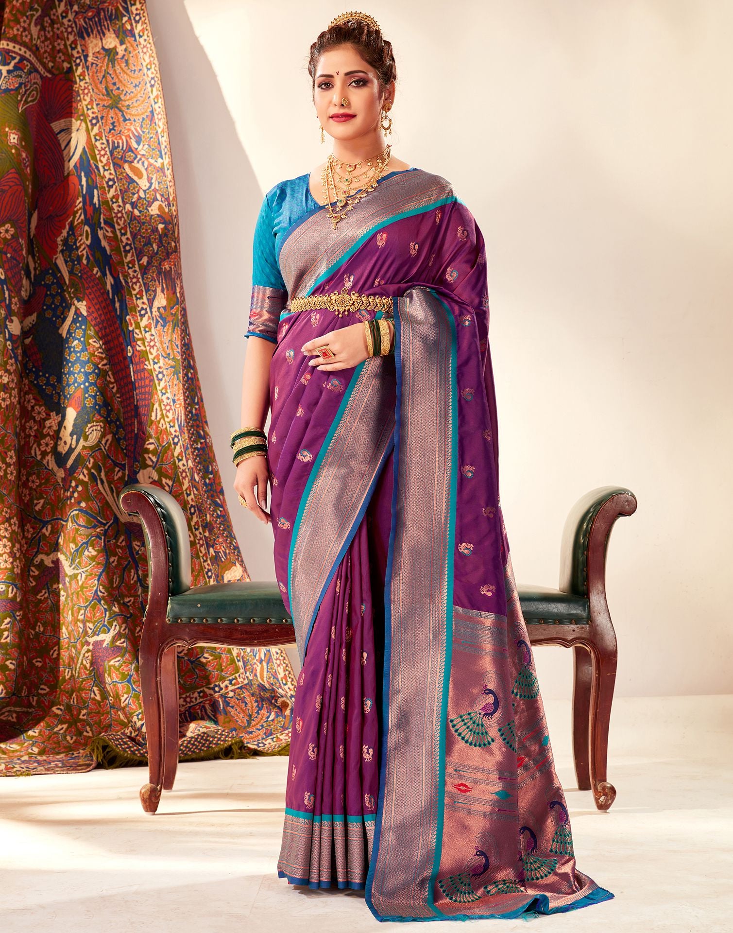 Black Base Paithani Silk Saree With Magenta Border | Buddha and Beyond