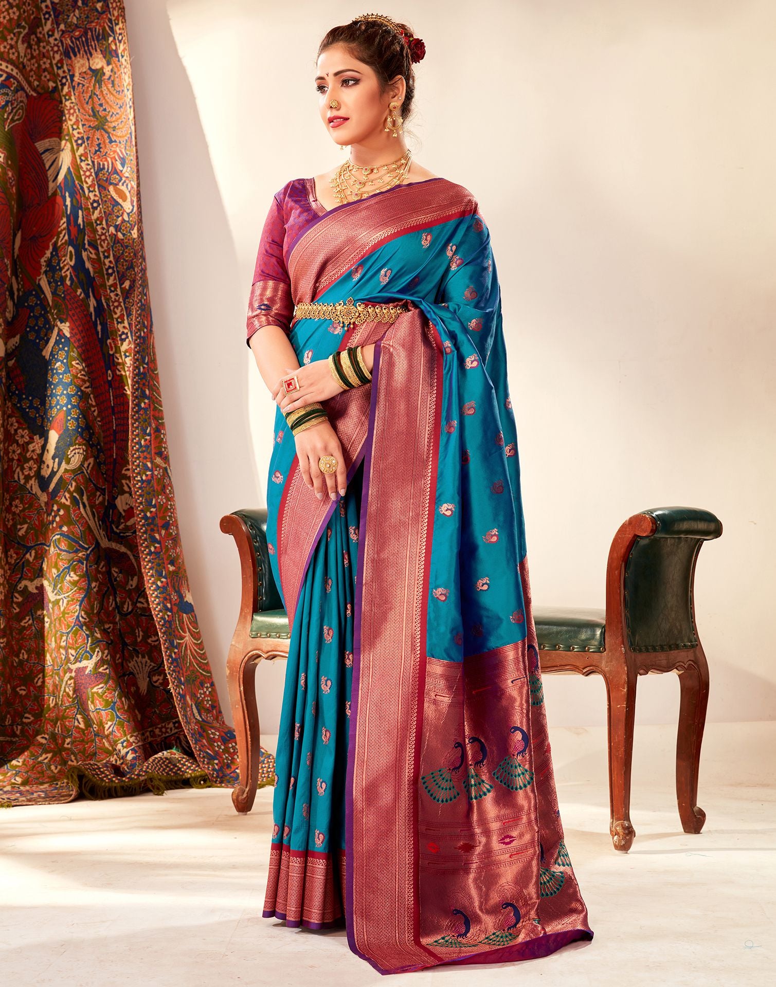 Paithani Royal Blue Color with Rani Border | Indian saree blouses designs,  Silk sarees, Saree models