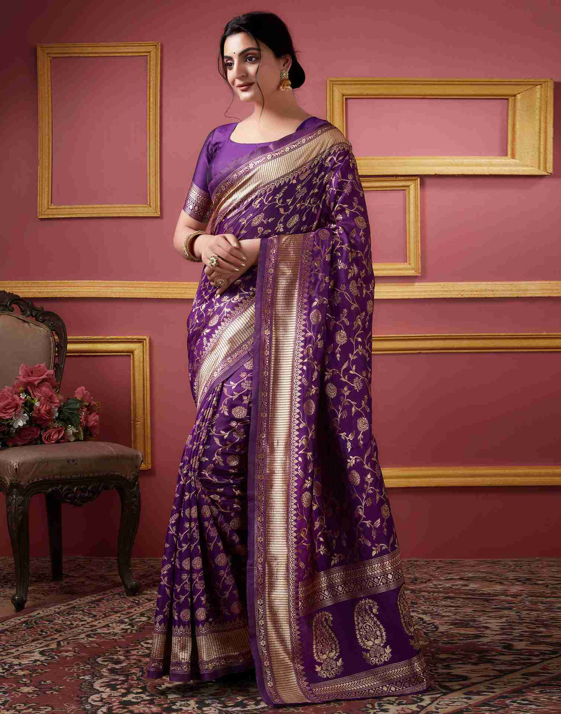 Dark Purple Silk Plain Saree