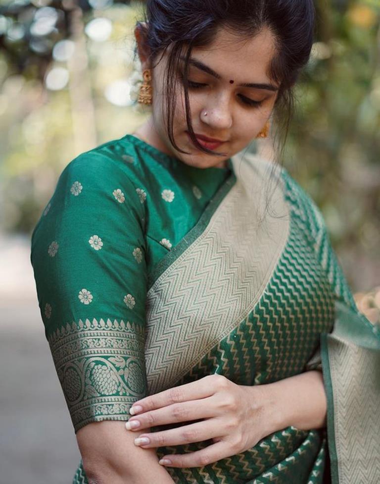 Bottle Green Kanjivaram Silk Woven Saree