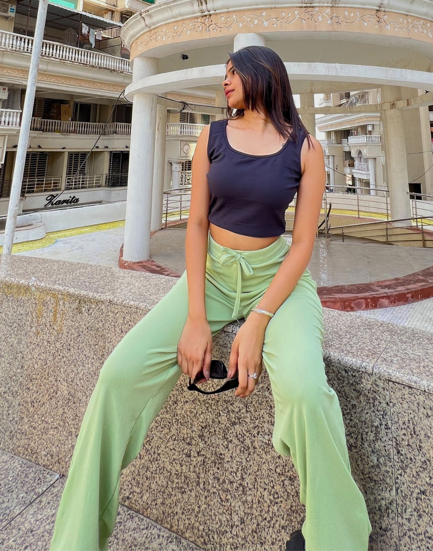 Pista Green knotted Straight Fit Trouser | Leemboodi