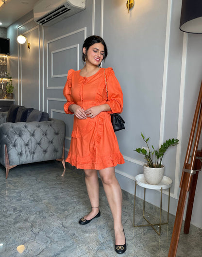 Orange Detailed Ruffle Dress | Leemboodi