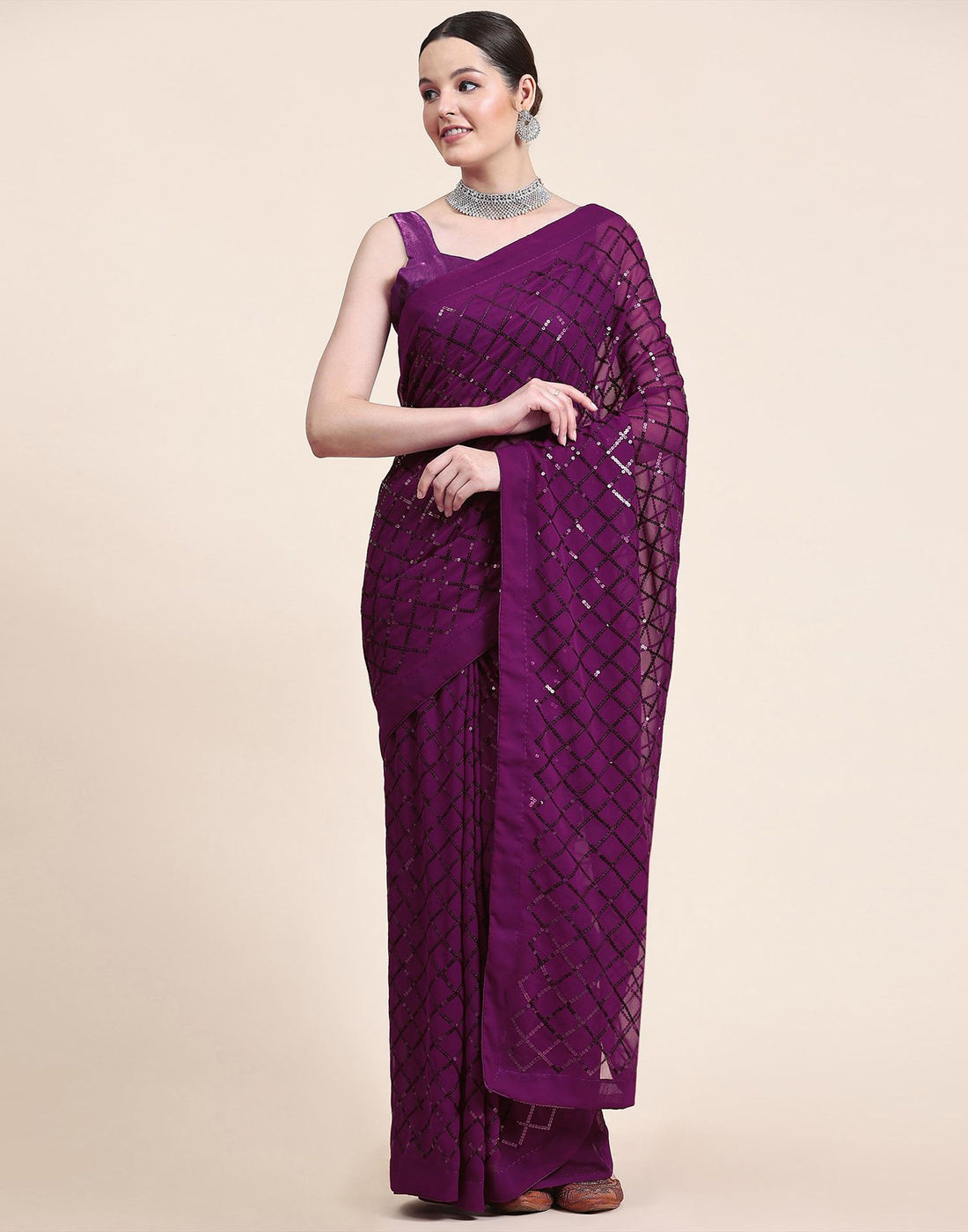 Magenta Sequence Saree | Leemboodi