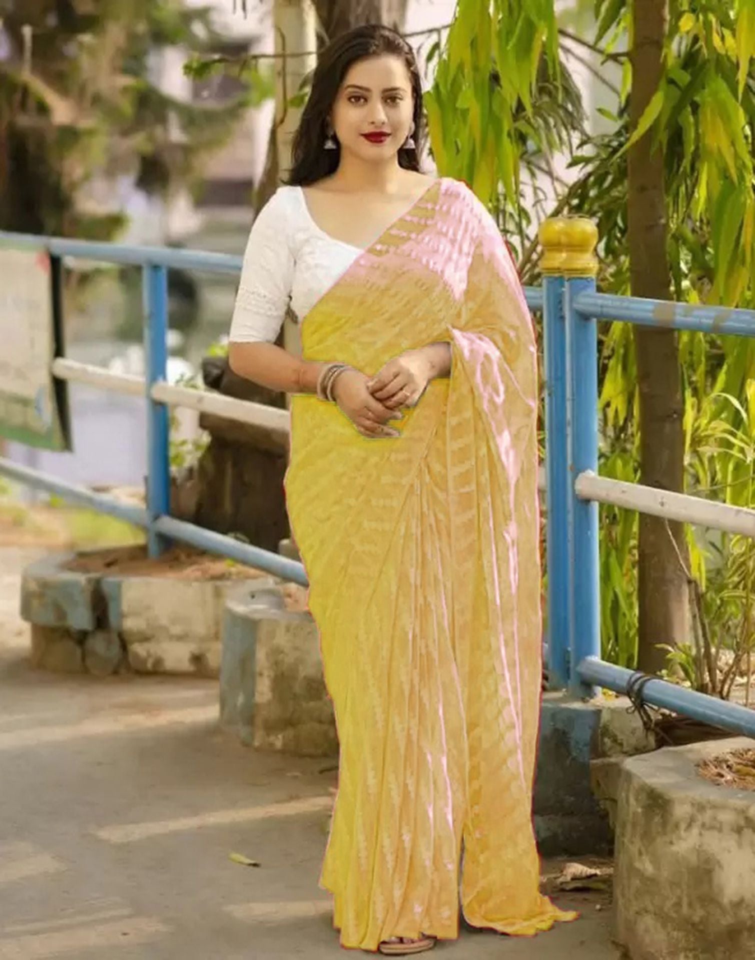 Yellow Sparkle Saree with Gold Sequins & Embellished Blouse – Swtantra