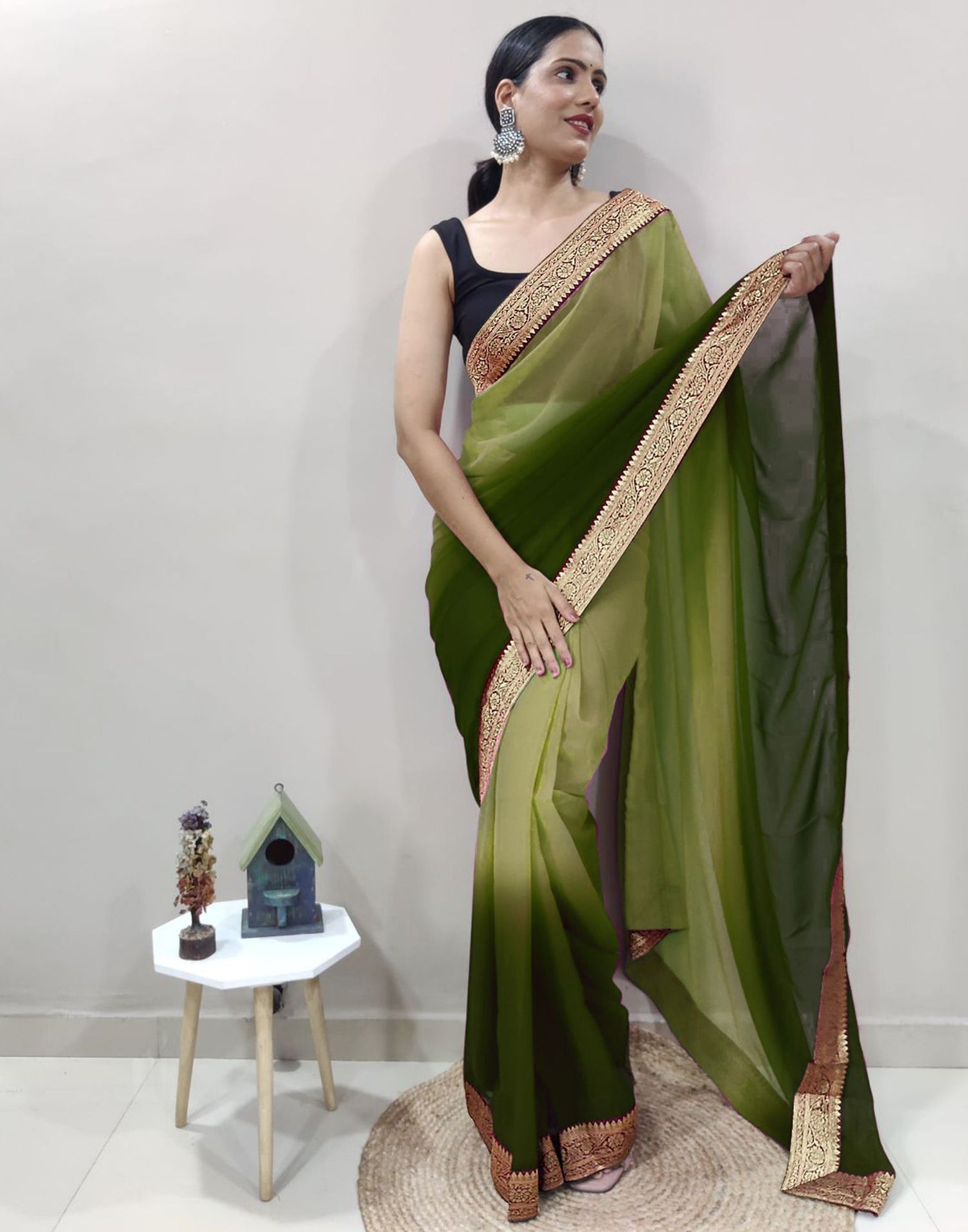 Mehdi Green Plain Saree