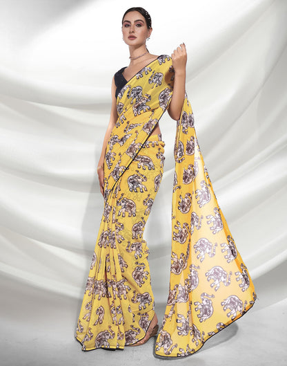 Turmeric Yellow Printed Saree | Leemboodi