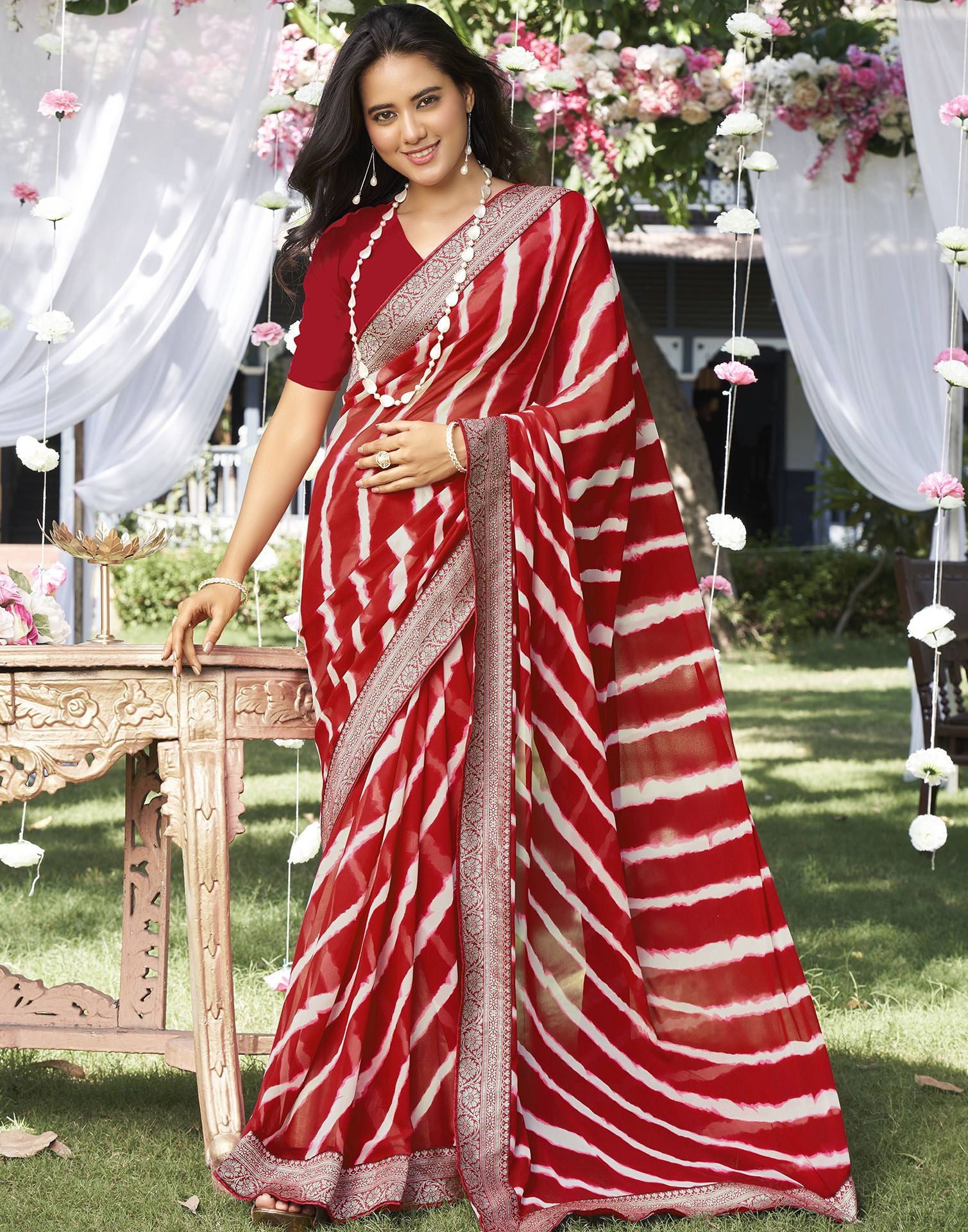 Riyaz Khatri Red Hand Block Print Modal Silk Ajrakh Saree Online –  Okhaistore