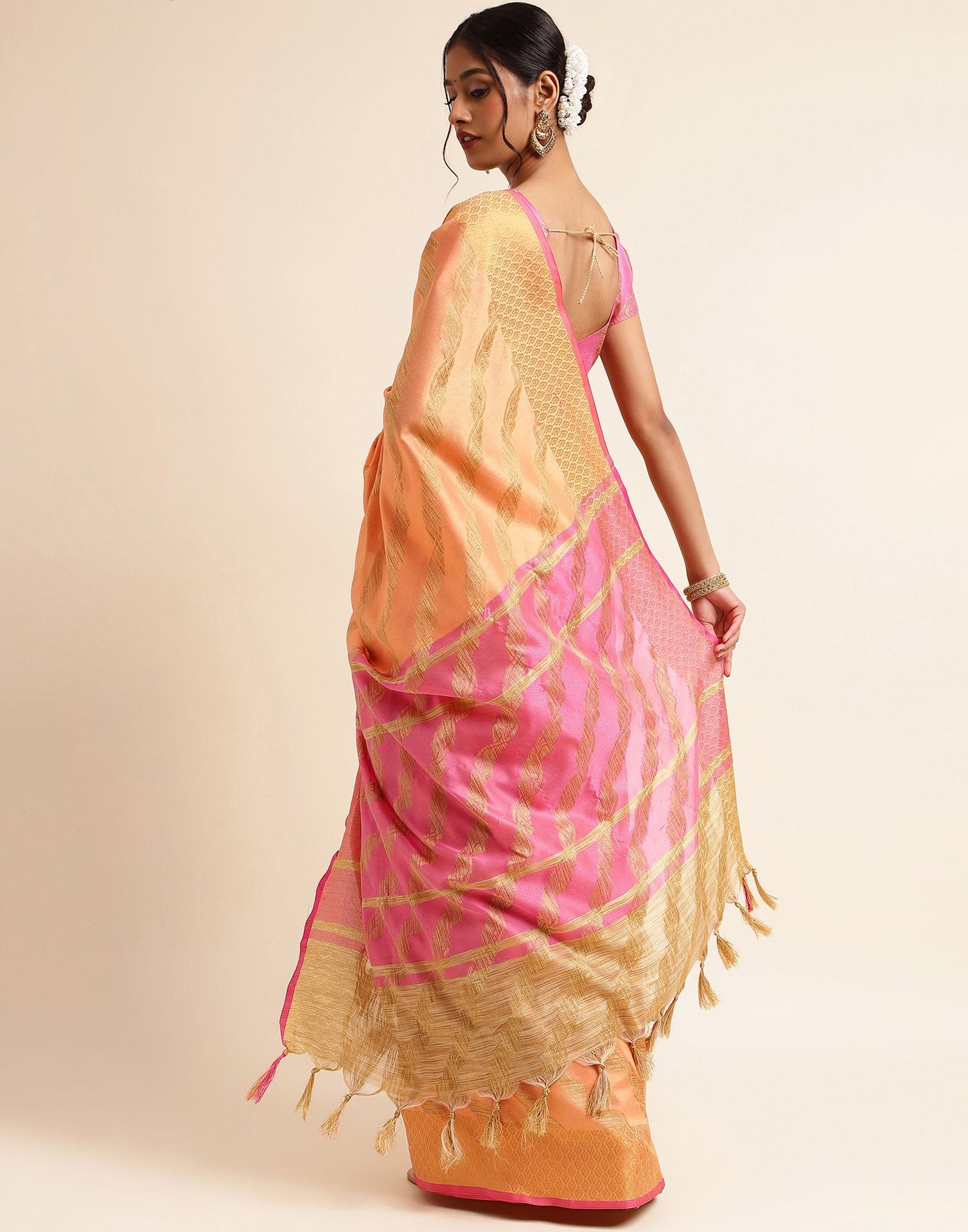 Light Orange Silk Saree | Leemboodi