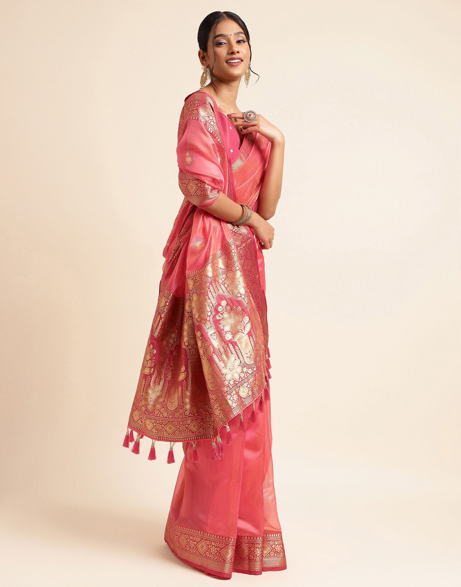 Rose Pink Silk Banarasi Saree | Leemboodi