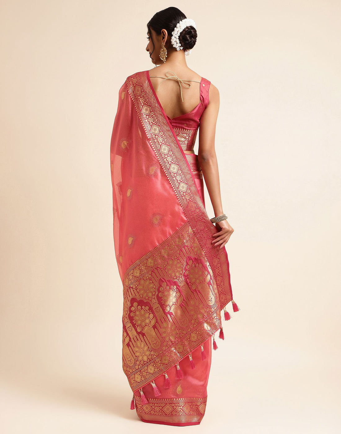 Rose Pink Silk Banarasi Saree | Leemboodi
