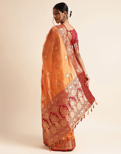 Orange Silk Banarasi Saree | Leemboodi