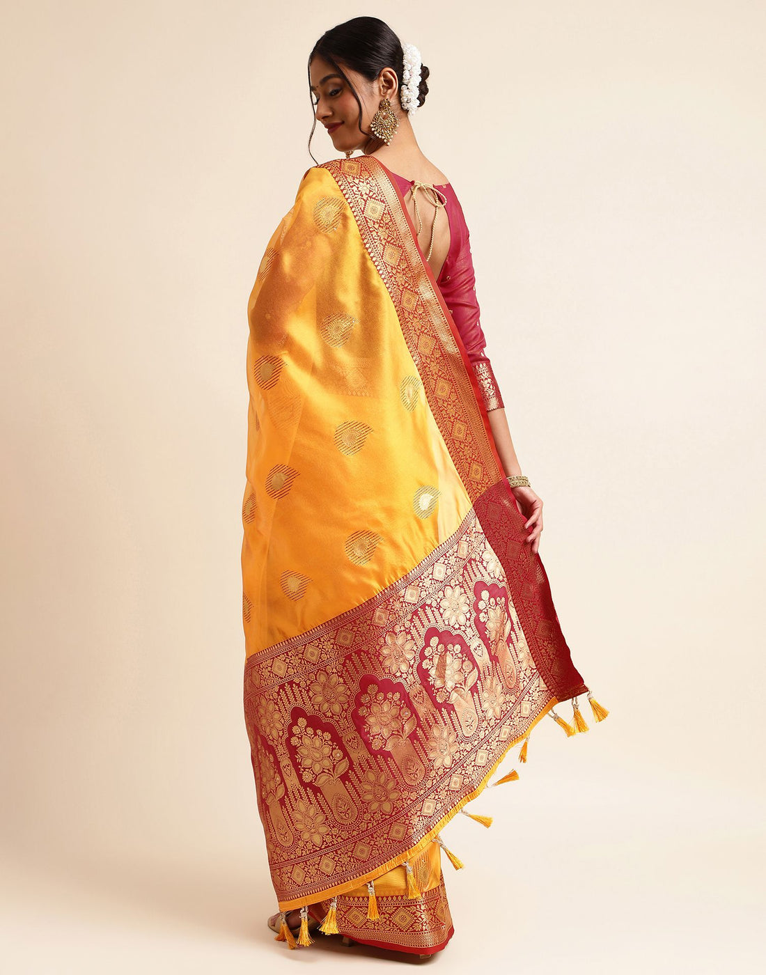 Turmeric Yellow Silk Banarasi Saree | Leemboodi
